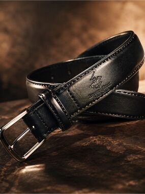 Beverly Hills Polo Club Women’s Black Leather Belt Gunmetal Buckle 33” EUC